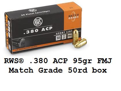 RWS� .380 ACP 95gr FMJ Match Grade 50rd box